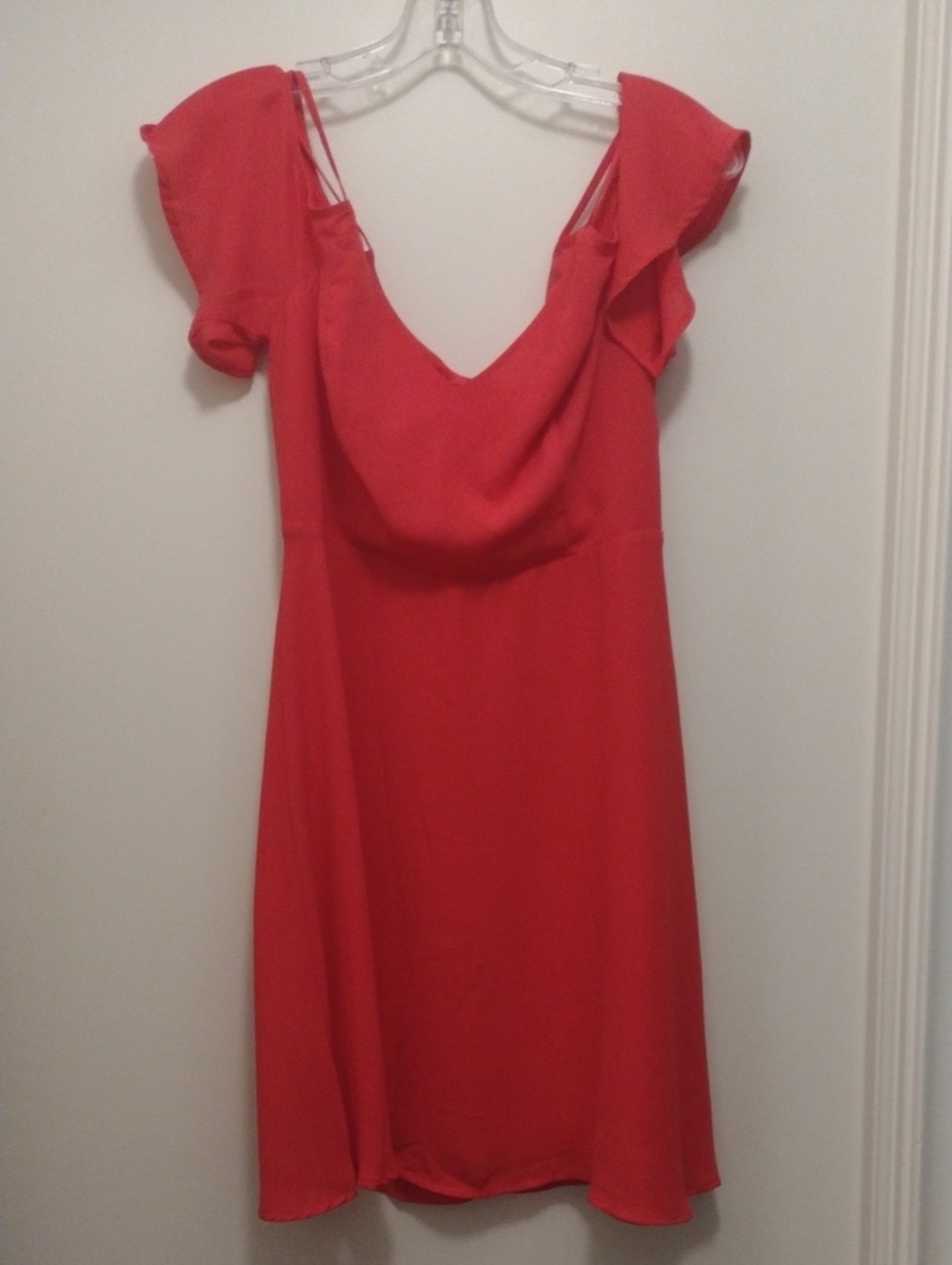 Dainty Hooligan Red Flutter Sleeve V-Neck Mini Dress (J1385)